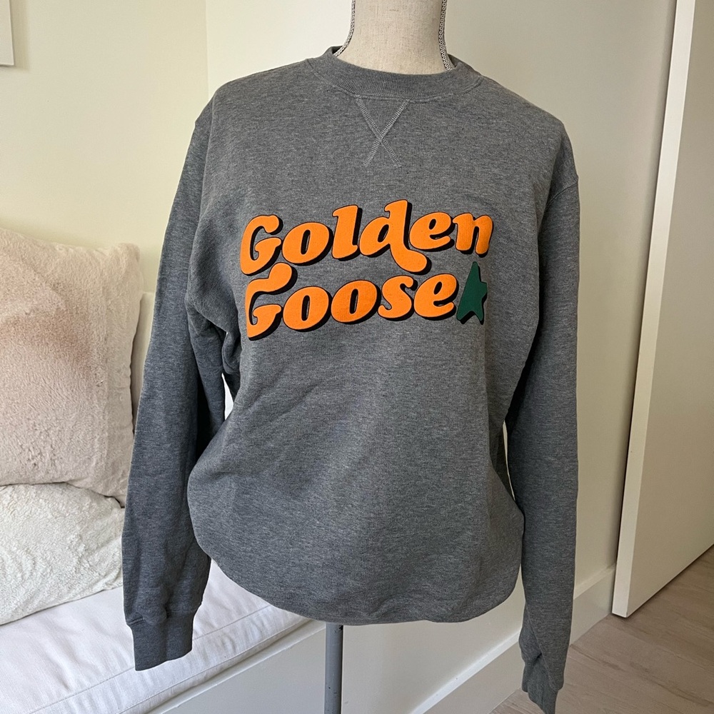 Golden Goose Charcoal Crewneck with Orange Logo